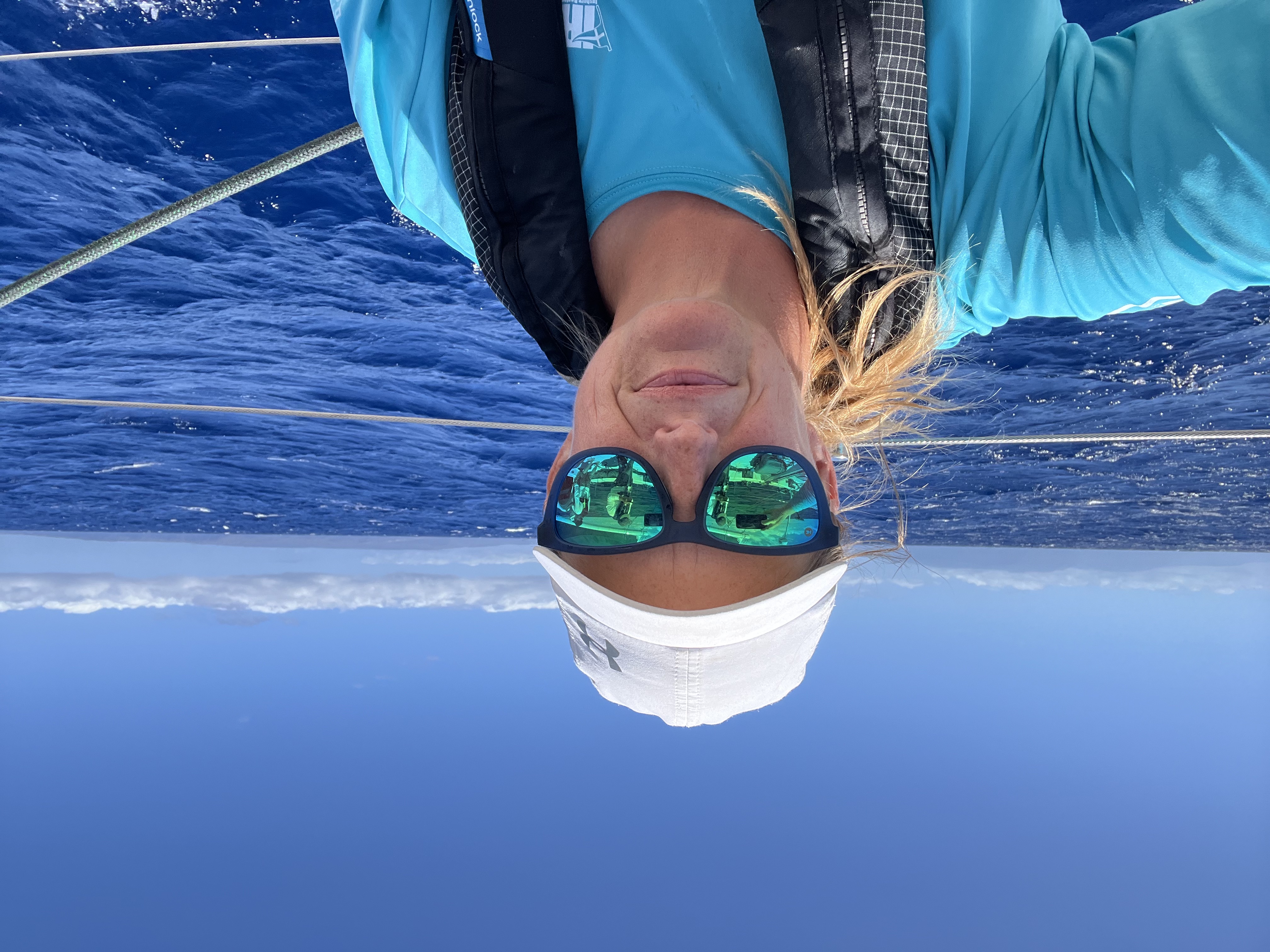 photo of Rosanne Scholl during a sailboat race to Hawaii